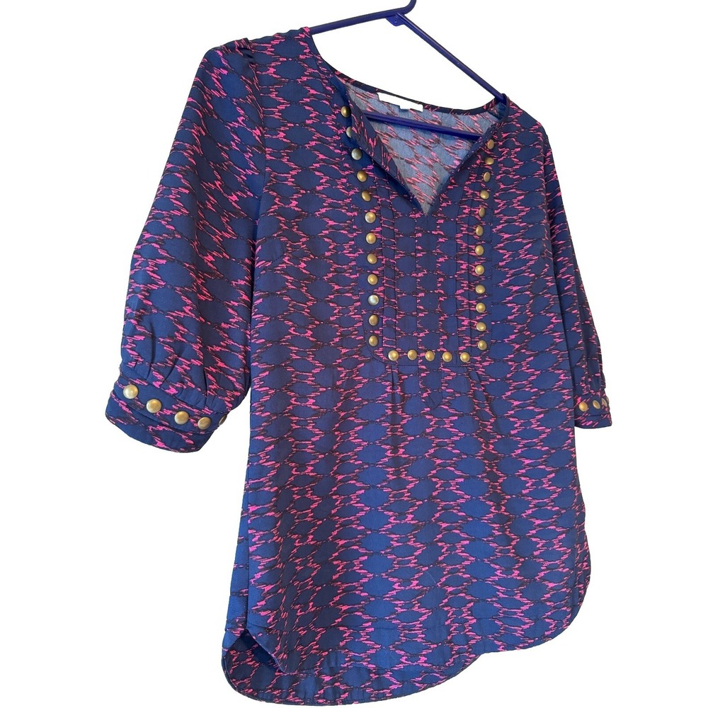 Y2k Inspired Blouse Blue/Pink With Military Style Metal Buttons Size Small
